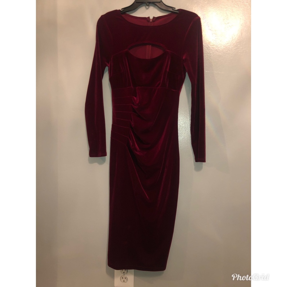 Burgundy suede midi dress